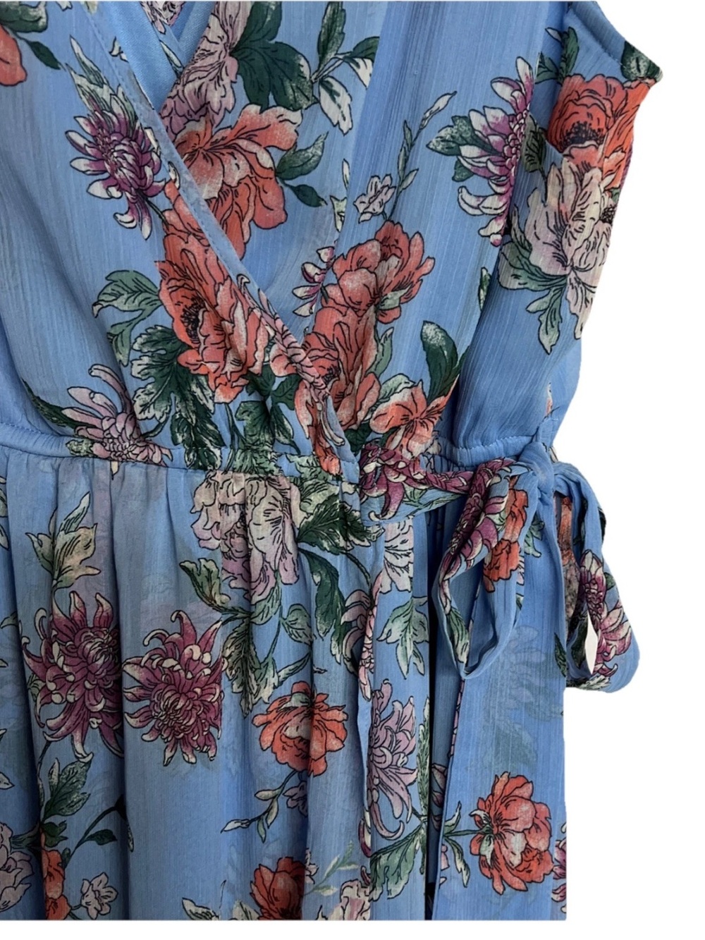 Band of Gypsies Light Blue Floral Asymmetrical Cottagecore Maxi Dress XL - Picture 10 of 16